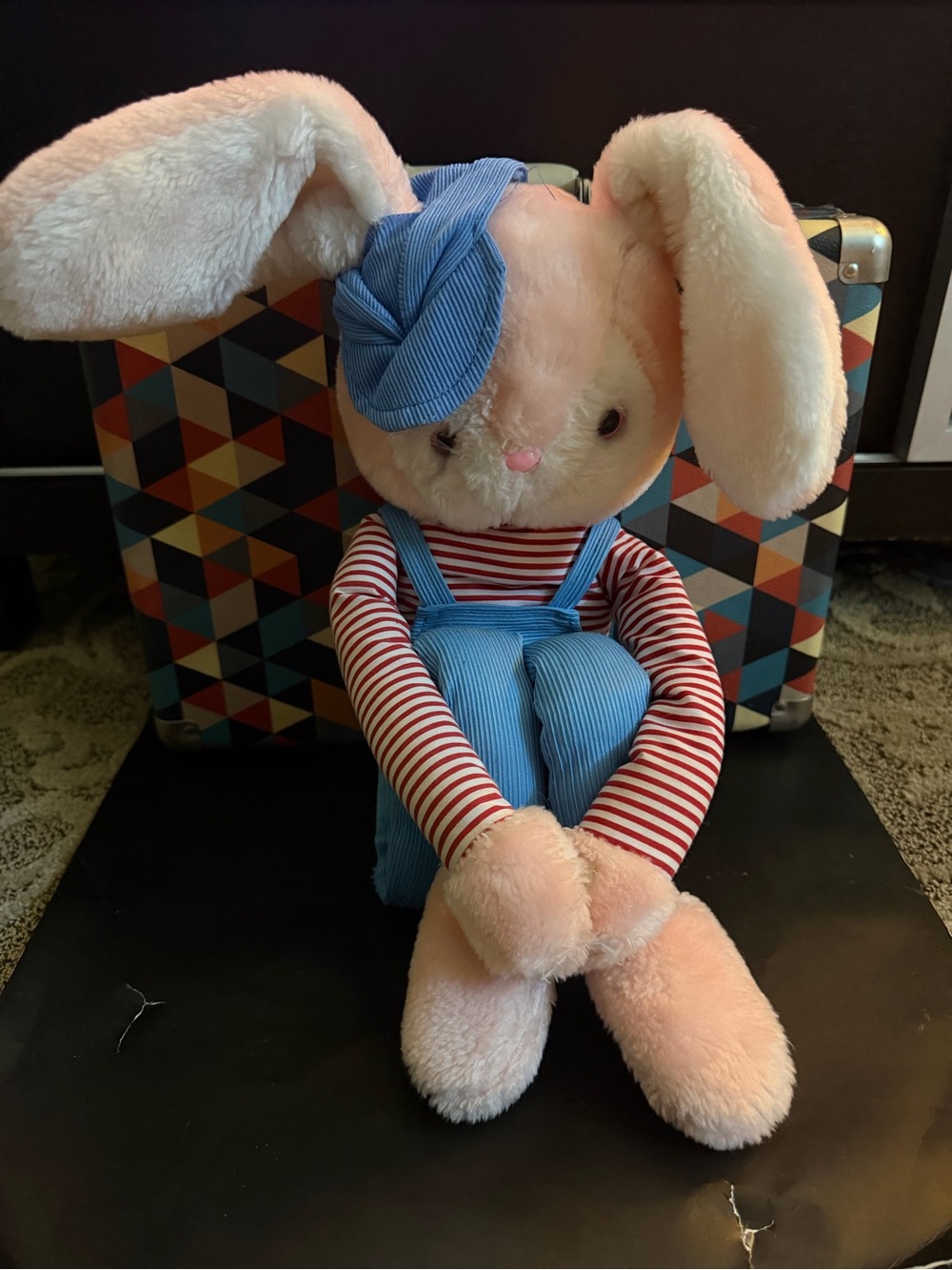 Vintage Knee Hugger Bunny Plush 29" With Hat & Overalls Stuffed Toy Collectible